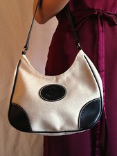 TOMMY HILFIGER CANVAS BLACK BEIGE KHAKI MEDIUM HOBO SHOULDER HAND BAG PURSE NW