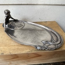 Antique Art Nouveau WMF Lady & Serpent Card Tray - Silver Plated - Germany c1905