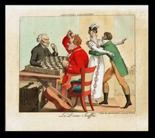 Gravure  : LA DAME SOUFFLEE / jeu ancien