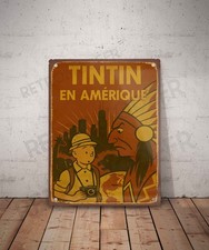 Plaque métal vintage Tintin en amérique Panneau Décoration Déco Affiche Bd Livre