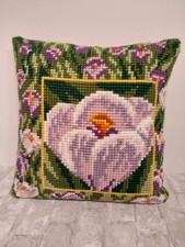 Vervaco Throw Pillow Cushion Purple Flowers/Floral Cross Stitch Handpainted