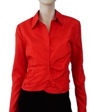 KORS MICHAEL KORS Long Sleeve Ruched Red Silk Taffeta Wrap Blouse Top L