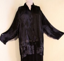 Silk Bijoux Artist Made Handpainted Silk Two Fabric Long Blouse B 54   XL  Black