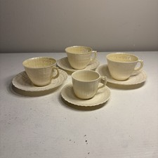 Vintage Belleek Irish Limpet Patter Cup & Saucer Green Mark Cob Luster Set of 4