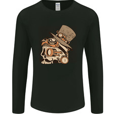 T-Shirt À Manches Longues Pour Hommes Avec Un Crâne Steampunk Et Une Moustache