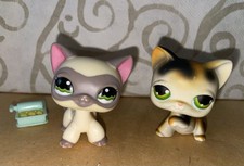 Littlest Pet Shop LPS Authentic Siamese Cat Green Eyes #1116 & Calico Cat #27