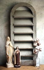 Antique French Wooden Louvre Shutter Old Distressed Arch Door Rustic Grey Paint