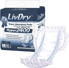 LivDry Incontinence Pad Insert for Men and Women | Hyper 2400, 18 Count (213B)