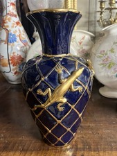 Grand VASE Céramique BLEUE COBALT et OR Décor SALAMANDRES GUALDO TADINO