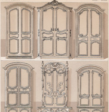 French Cabinet Doors Armoires Rococo Furniture 1876 Antique Print