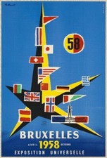 EXPO UNIVERSELLE BRUXELLES 1958 Rqbd-POSTER 40x60cm d'une AFFICHE VINTAGE