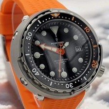 POSEIDON Orange Black 'Tuna' Divers Watch 300M WR SEIKO TMI NH35 Automatic Movt.