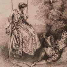 Amédée Varin after Watteau Rococo La Balançoire Swing Portrait of Woman Etching