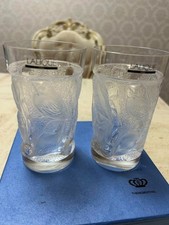 Lalique Glass Tumbler Owl Chope Hulotte Set of 2
