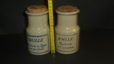 2 Vintage Antique Stoneware Mesh Advertising Dijon Mustard Jars