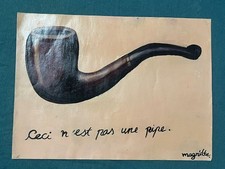 RENÉ MAGRITTE drawing and painting on old paper signed stamped vintage