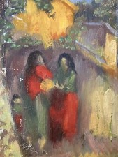 Belle peinture Huile Sur Toile Femme Aux En Provence 1950 art Ancien Signé XXe