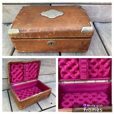 Antique Wood & Leather Padded Jewelry Box Sewing Box to Restore