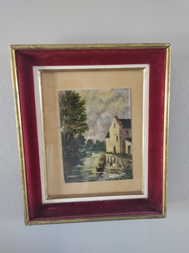 Tableau ancien paysage moulin - tableau,