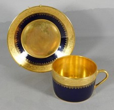 Gold Inlay Oven Blue Porcelain Collectible Lunch Mug
