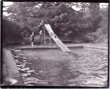 England, Kids Playing, Slide & Pool Vintage Silver Print, Shooting