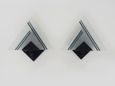Pair of Vintage Italian Design Metal and Glass Triangle Wall Sconces.