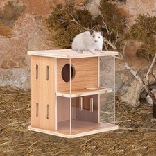 Maison en bois pour hamster, cachette à 2 niveaux, exercice pour gerbilles,
