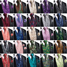 Mens Waistcoat Paisley Floral Solid Vest Tie Set Wedding Formal Tuxedo Gilet