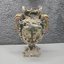 Vintage Capo Di Monte Porcelain Vase Double Handle Gold Trim Italy - 1366/44