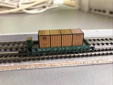 MARKLIN MINI CLUB Échelle Z : WAGONS PLAT À GUÉRITE TRANSPORTANT UN CONTAINER