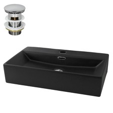 Lavabo céramique noir mat avec bonde en laiton lave-mains évier 605x365x130 mm