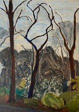 Peinture À L'Huile Paysage Avec Des Arbres Expressif Toile Lâche Anonyme