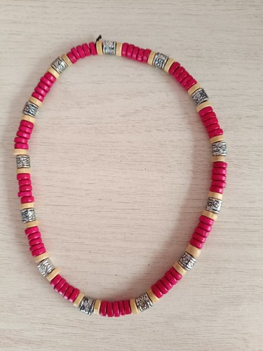 Collier perles métal bois - métal, et