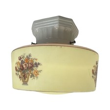 VL1160 Vintage c1930 Semi Flush Mount Light Porcelain Base Floral Shade Restored