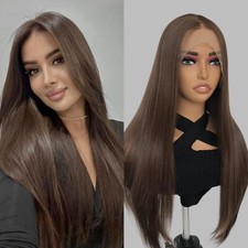 Chocolate Brown 360 Lace Front Wig Straight Human Hair Wigs 24inch 180% Density