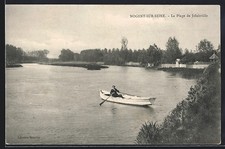 Old postcard Nogent-sur-Seine, La Plage de Jolainville with a rowing machine on the river 190 