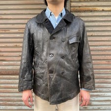 40s Noel Cuir French made Corbusier jacket wool collar L Euro vintage leather ja