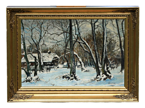 Tableau huile paysage hiver - tableau,