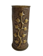 WWI Brass Vase, Shell Socket 75mm 1916, Ivy Engraving, Military Art