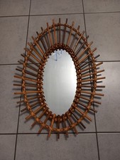 Miroir En Rotin Osier Vintage