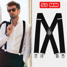 50mm Noir Bretelles Réglables de pantalon Femme Homme Élastique Clip 140-185cm