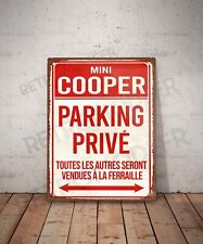 Plaque métal vintage Mini Cooper parking privé Enseigne Garage Déco Panneau