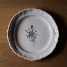 Antique Moustiers White Earthenware Plate with Flowers