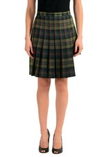 Versace Versus 100% Wool Multi-Color Checkered Women's Pleated Skirt Sz XS S M