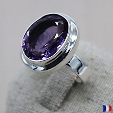 Bague en argent 925 avec améthyste facettée - Bijou fait main, taille 58 France