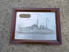 Ancienne Plaque Gravée Cuirassé COURBET 1914 1919 Artisanat de Tranchée