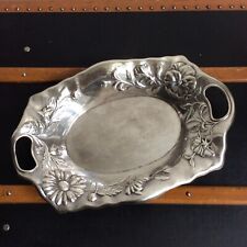 Wiskemann Plat Corbeille Métal Argenté 1900 Art Nouveau Décor de Fleurs