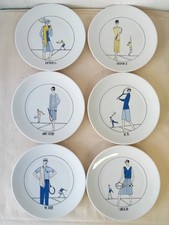 6 Assiettes dessert porcelaine d'Auteuil décor thème tennis 