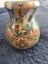 Jean Gerbino Vallauris France Mosaic Art Pottery Vase, 3.25 dia x 4.5 hi Signed