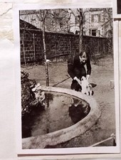 AZ597 photo circa 1939 bourgeois family man dog fountain